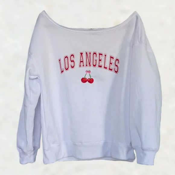 Faded Rose Los Angeles & Cherry Graphic Off-shoulder Long Sleeve Sweatshirt sz M - Picture 2 of 8